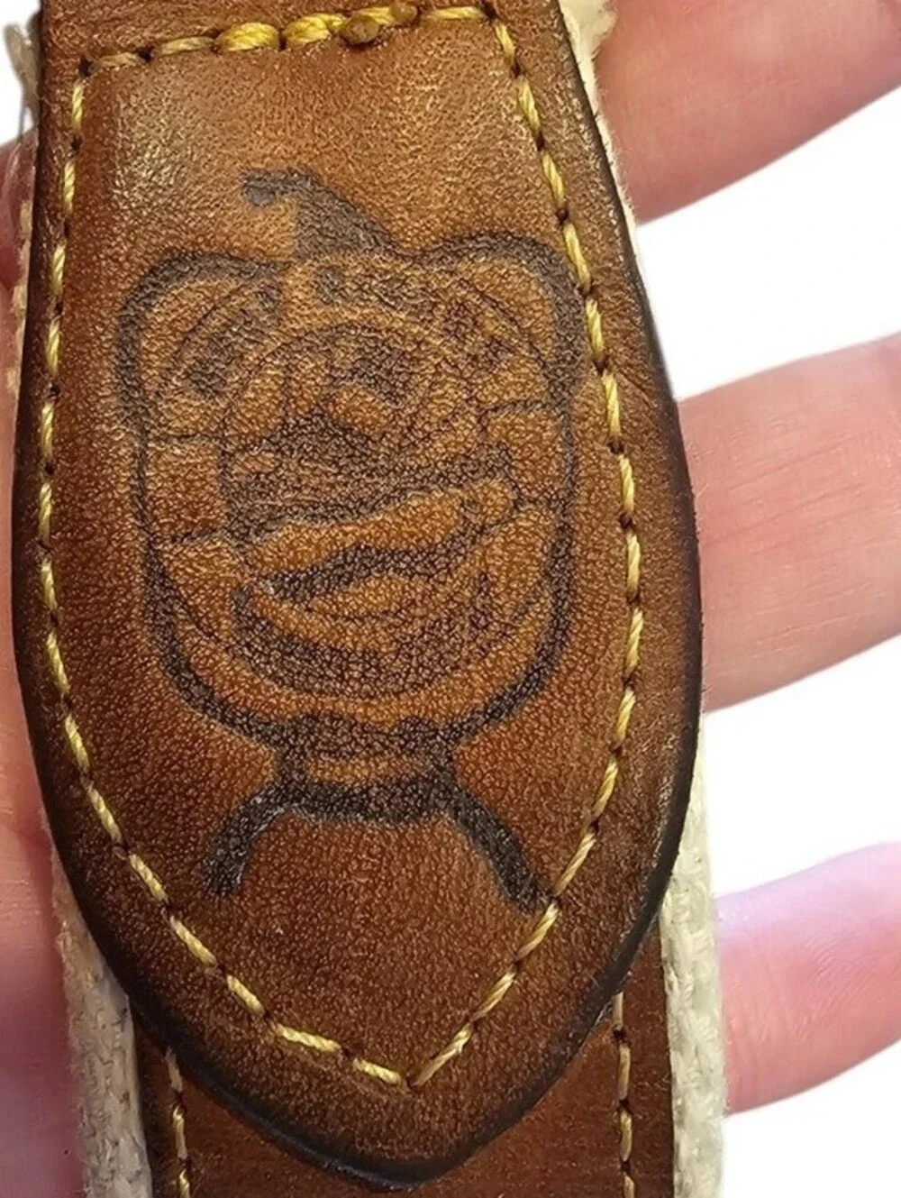 Vintage Mens Sz 44 Leather and Canvas Belt Fish Whale Embossed